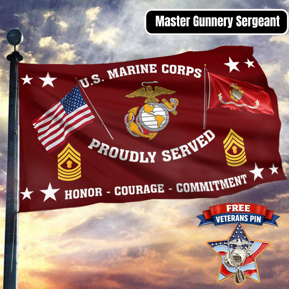 United States Marine Corps - Master Gunnery Sergeant Flag + Veteran Pin