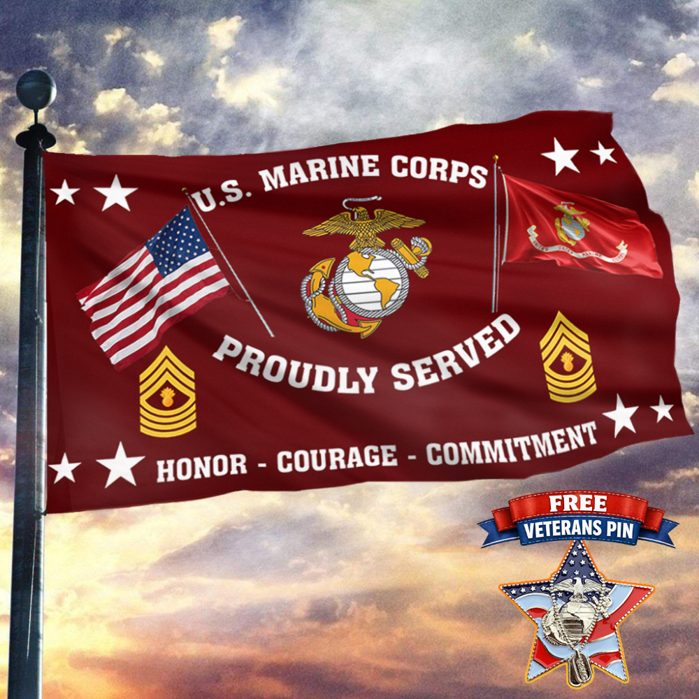 United States Marine Corps - Master Gunnery Sergeant Flag + Veteran Pin