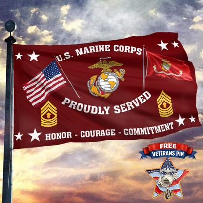 United States Marine Corps - Master Gunnery Sergeant Flag + Veteran Pin