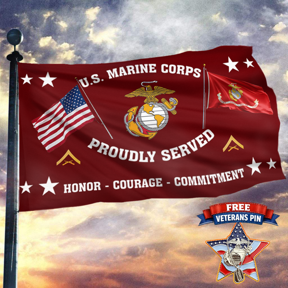 United States Marine Corps - Lance Corporal Flag + Veteran Pin