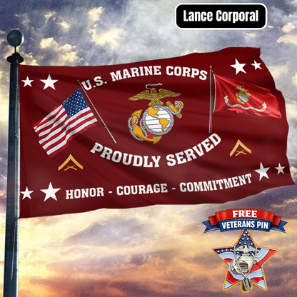 United States Marine Corps - Lance Corporal Flag + Veteran Pin