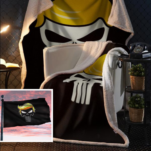 Punisher Trump Fleece Blanket 50x60 + FREE TRUMP PUNISHER 3x5 SINGLE REVERSE FLAG