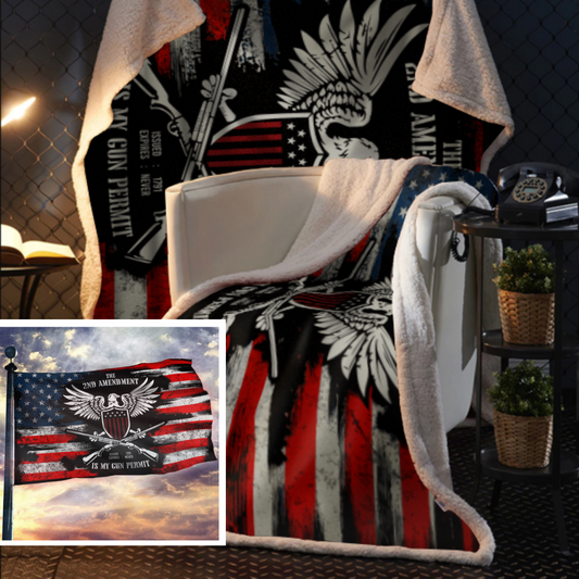 It's My Gun Permit - 2nd Amendment Plush Fleece Blanket - 50x60 + FREE MATCHING 3x5 SINGLE REVERSE FLAG
