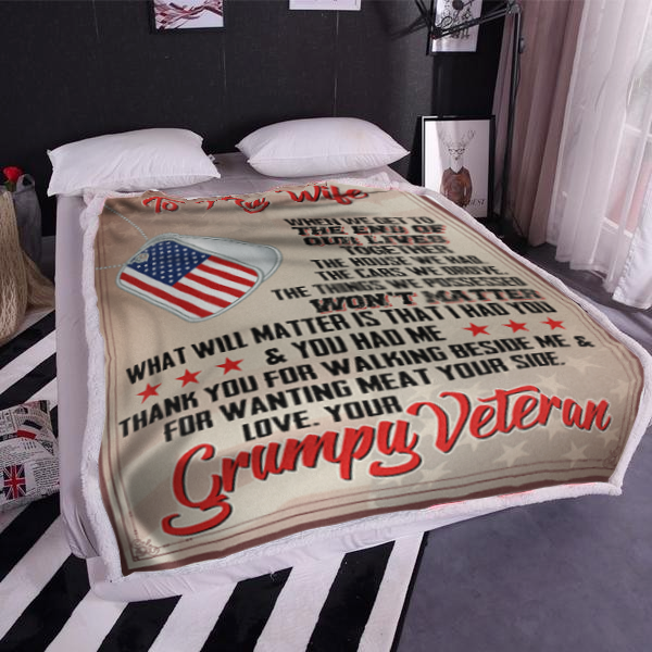 Valentine's Gift To My Wife From Your Grumpy Veteran - Premium Sherpa Blanket