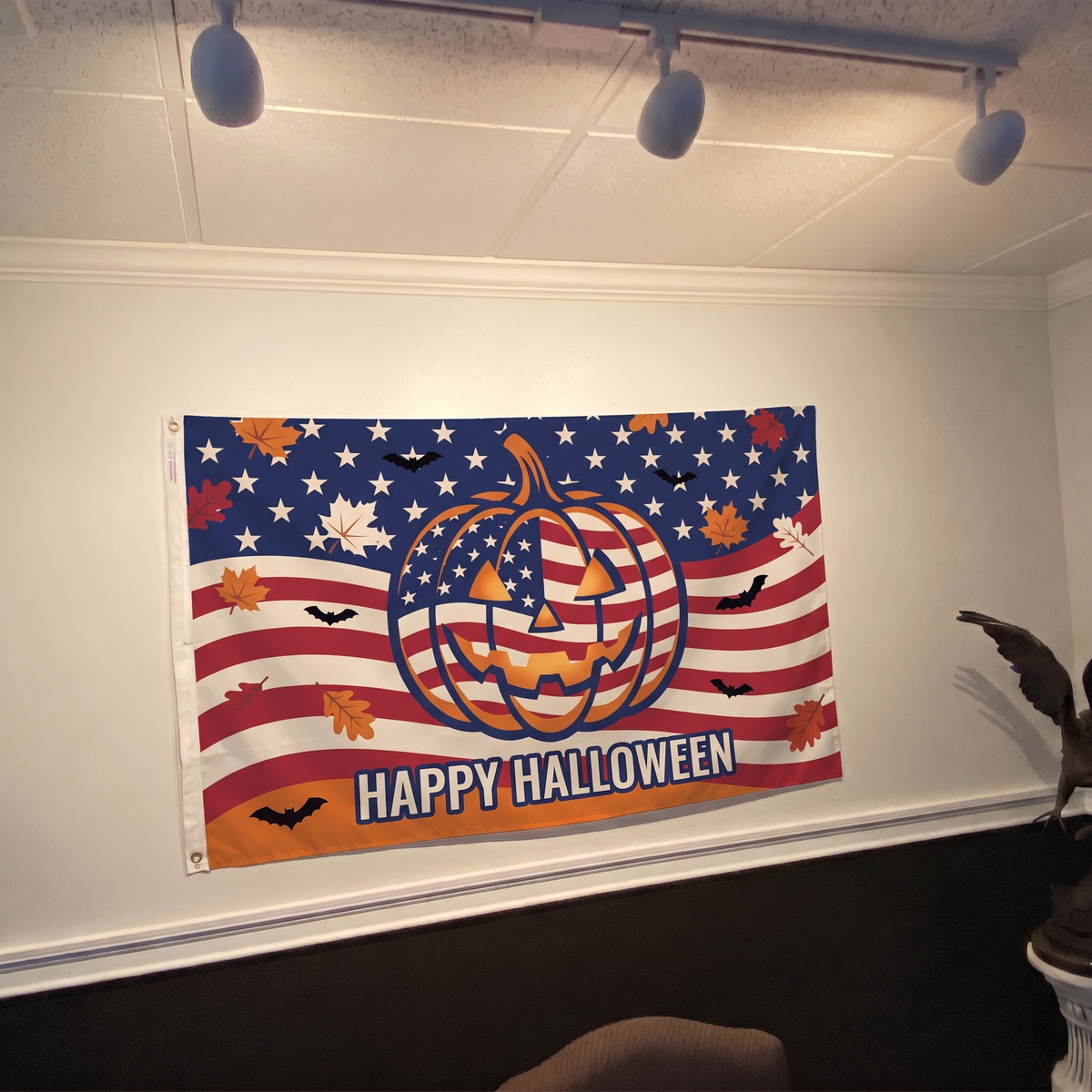 Patriotic Pumpkin Flag Happy Halloween - 4x6