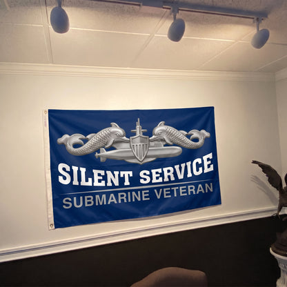 Silent Service Submarine Veteran Flag Silver - 4x6