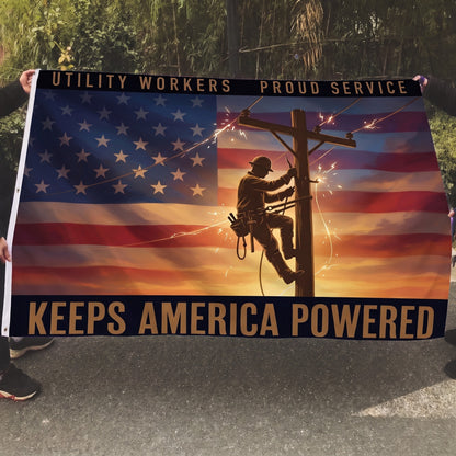 Lineman Keeps America Powered Flag - 5x8