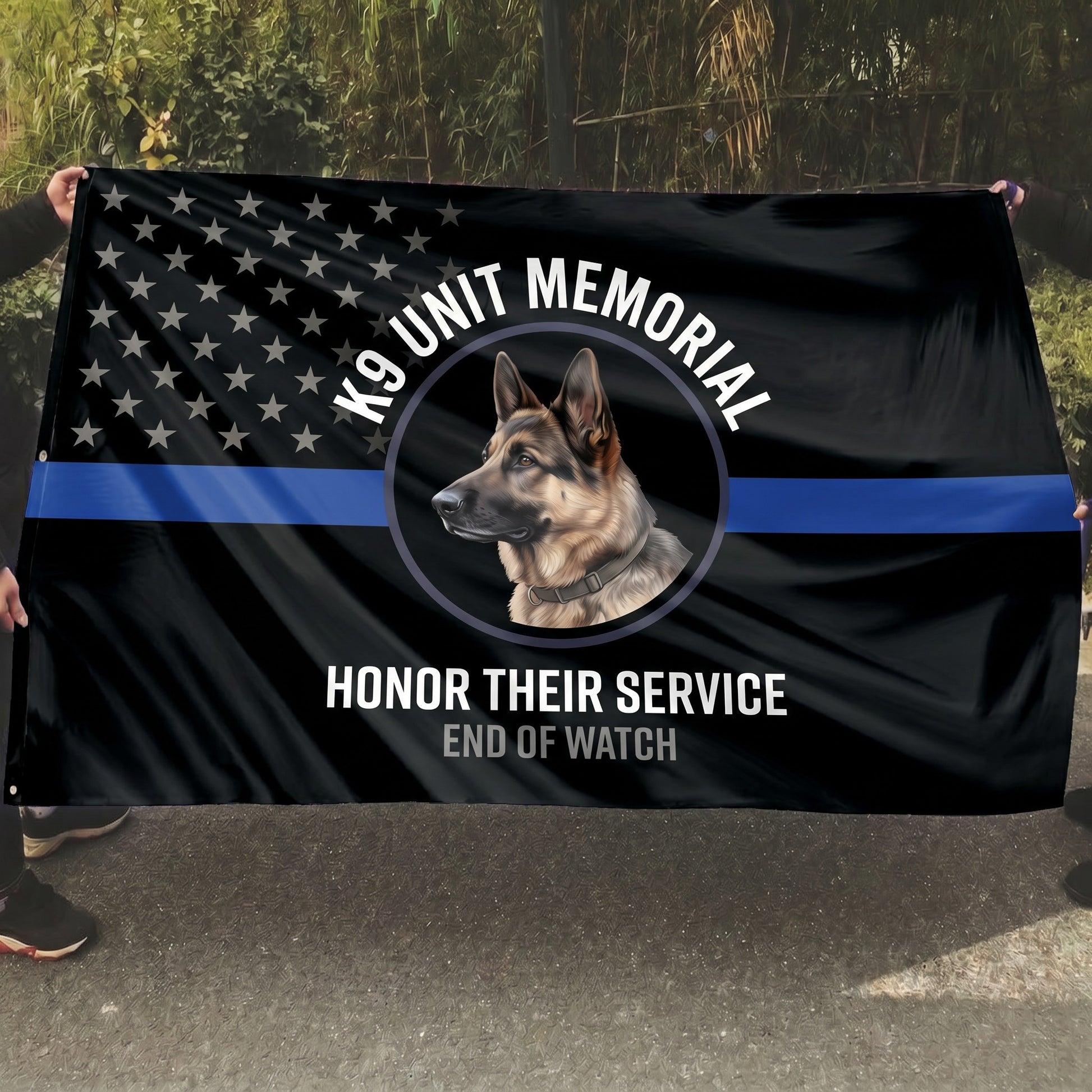 Thin Blue Line K9 Duty Memorial Flag - 5x8 Mockup - Emblem
