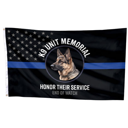 Thin Blue Line K9 Duty Memorial Flag - Flag Mockup Straight - Emblem