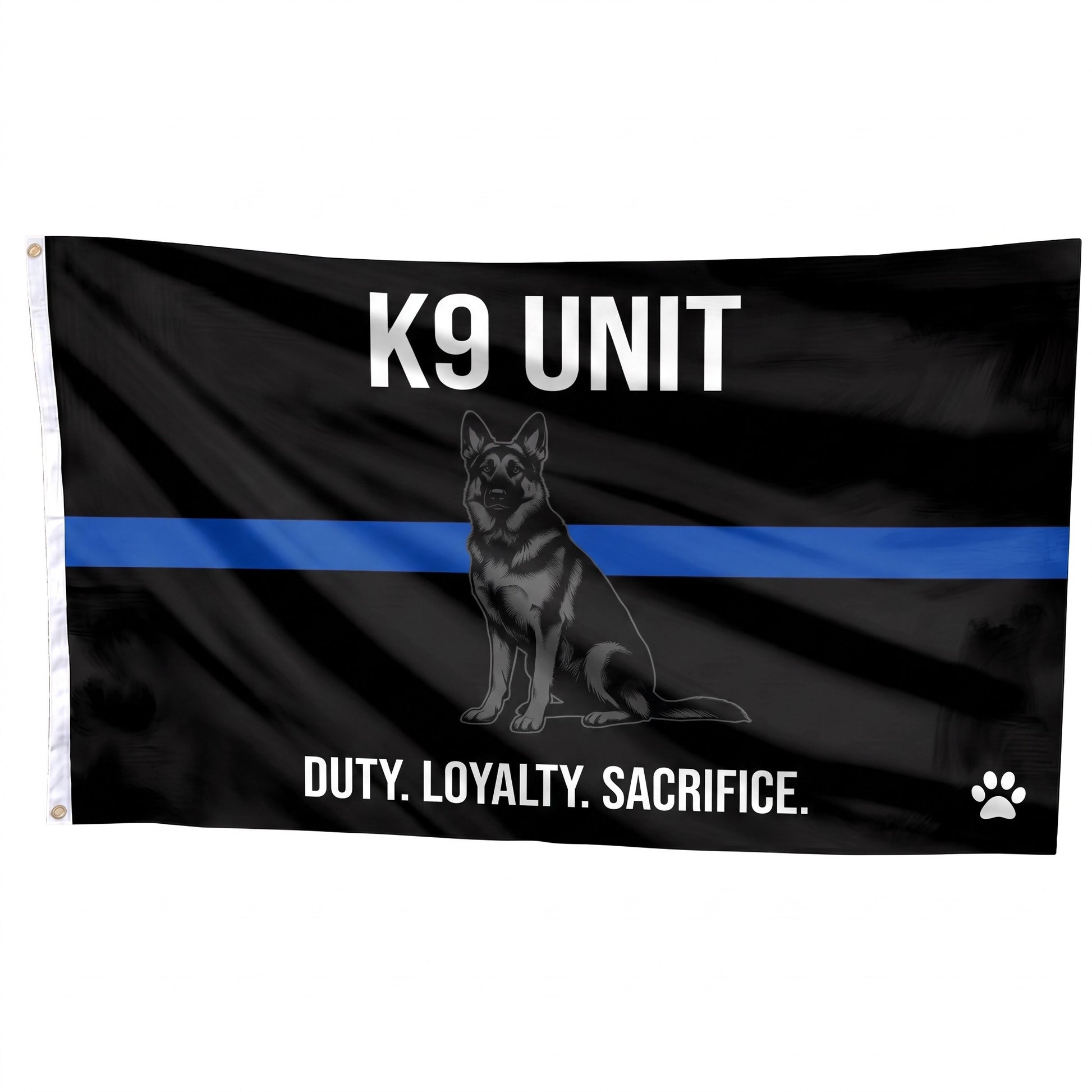 Thin Blue Line K9 Duty Memorial Flag Silhouette - Flag Mockup Straight