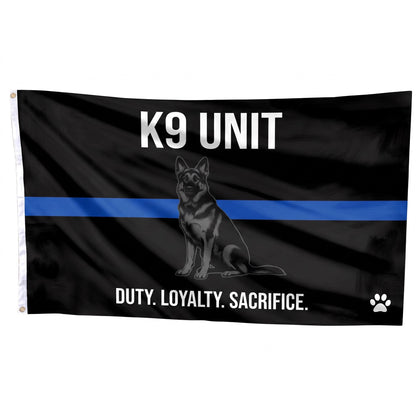 Thin Blue Line K9 Duty Memorial Flag Silhouette - Flag Mockup Straight
