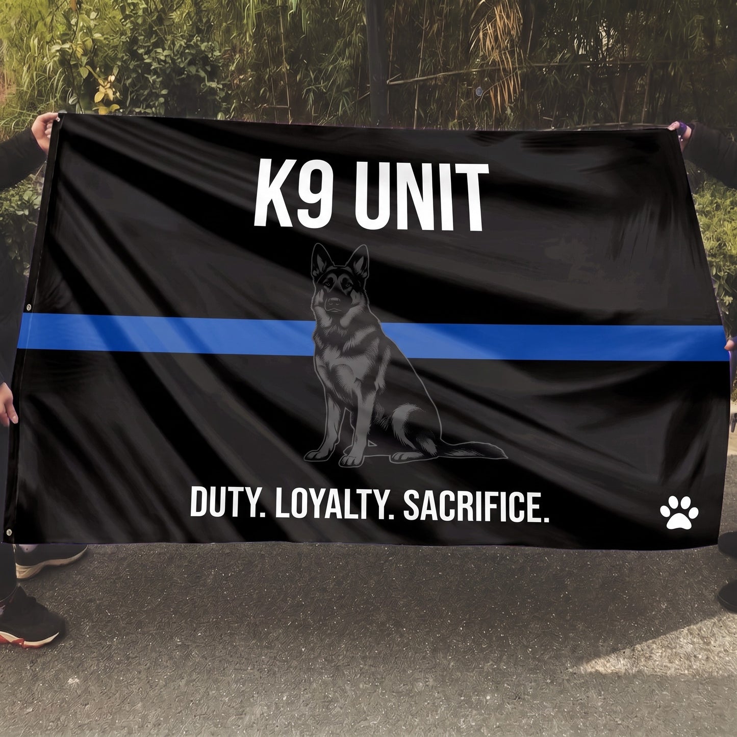 Thin Blue Line K9 Duty Memorial Flag Silhouette - 5x8 Mockup
