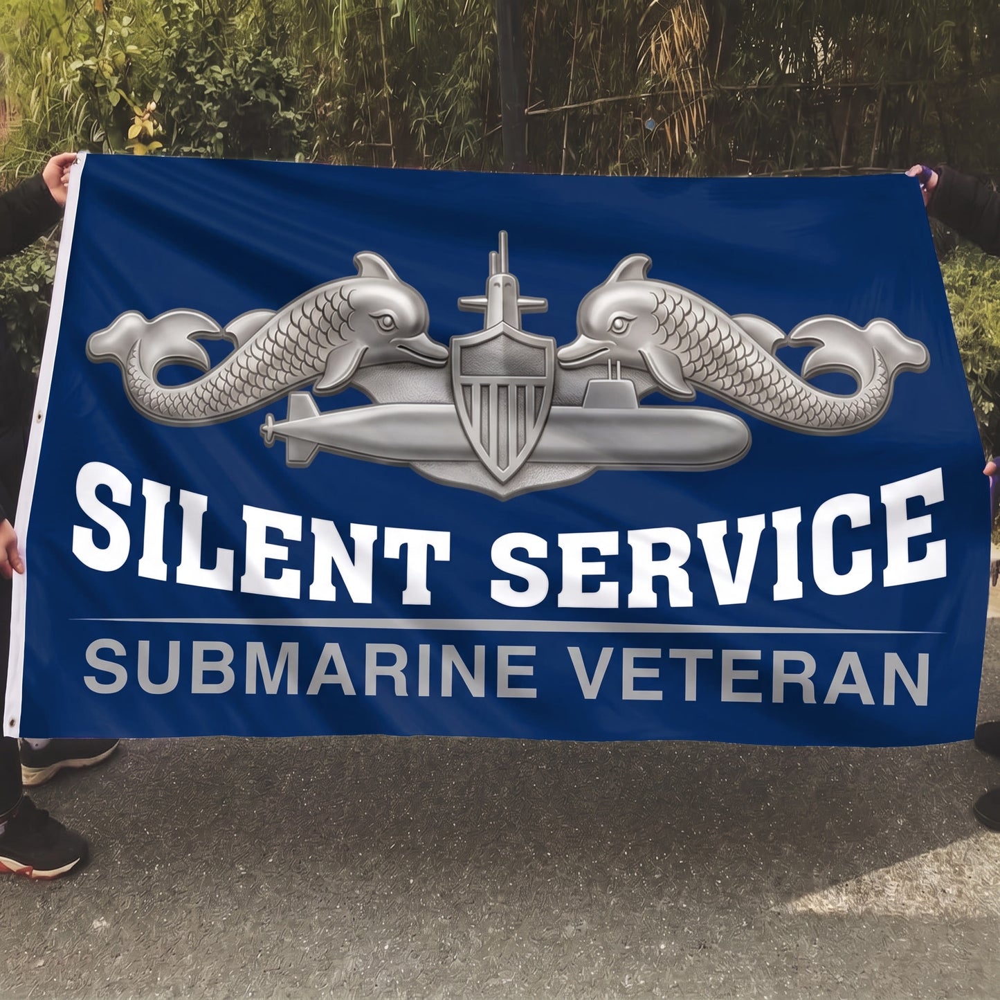 Silent Service Submarine Veteran Flag Silver - 5x8