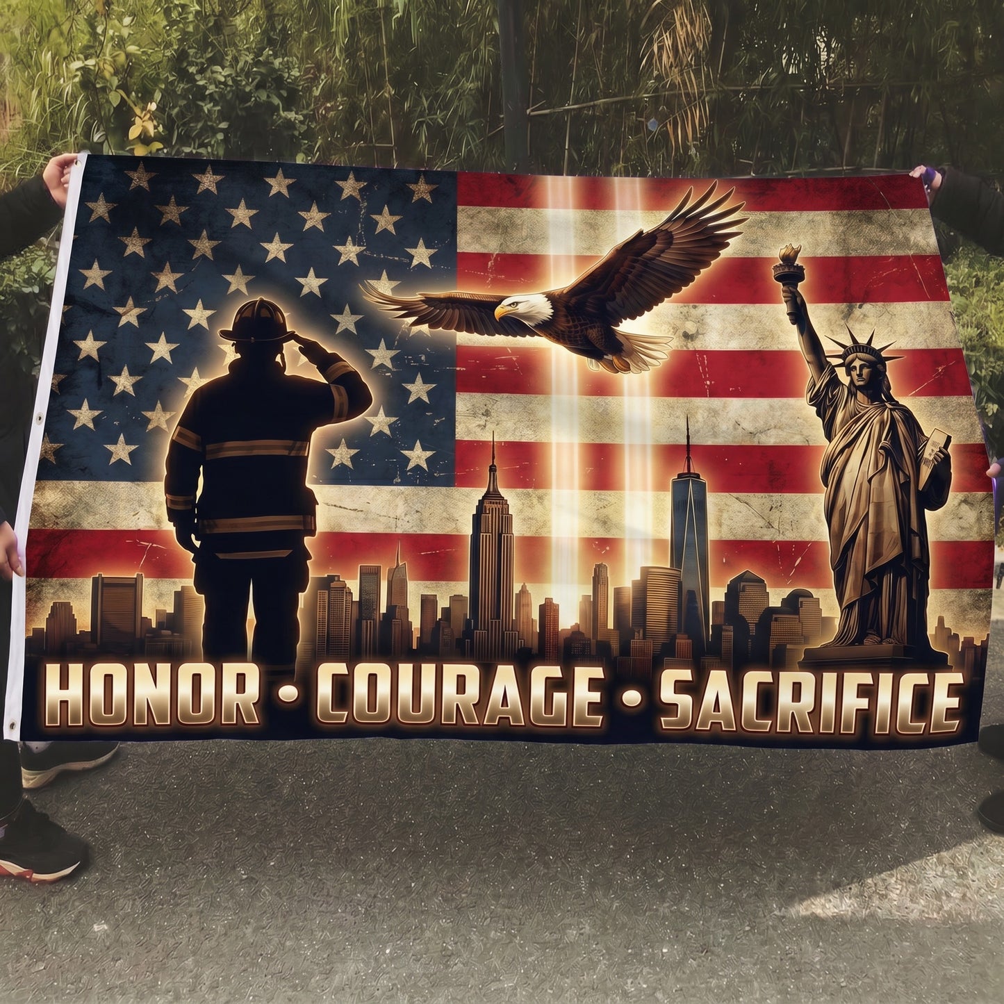 Flag0433 5x8 Mockup - Honor Courage Sacrifice