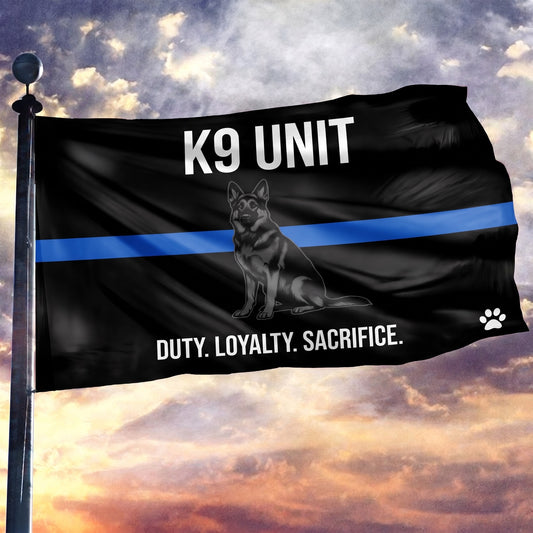 Thin Blue Line K9 Duty Memorial Flag Silhouette - 3x5 Mockup