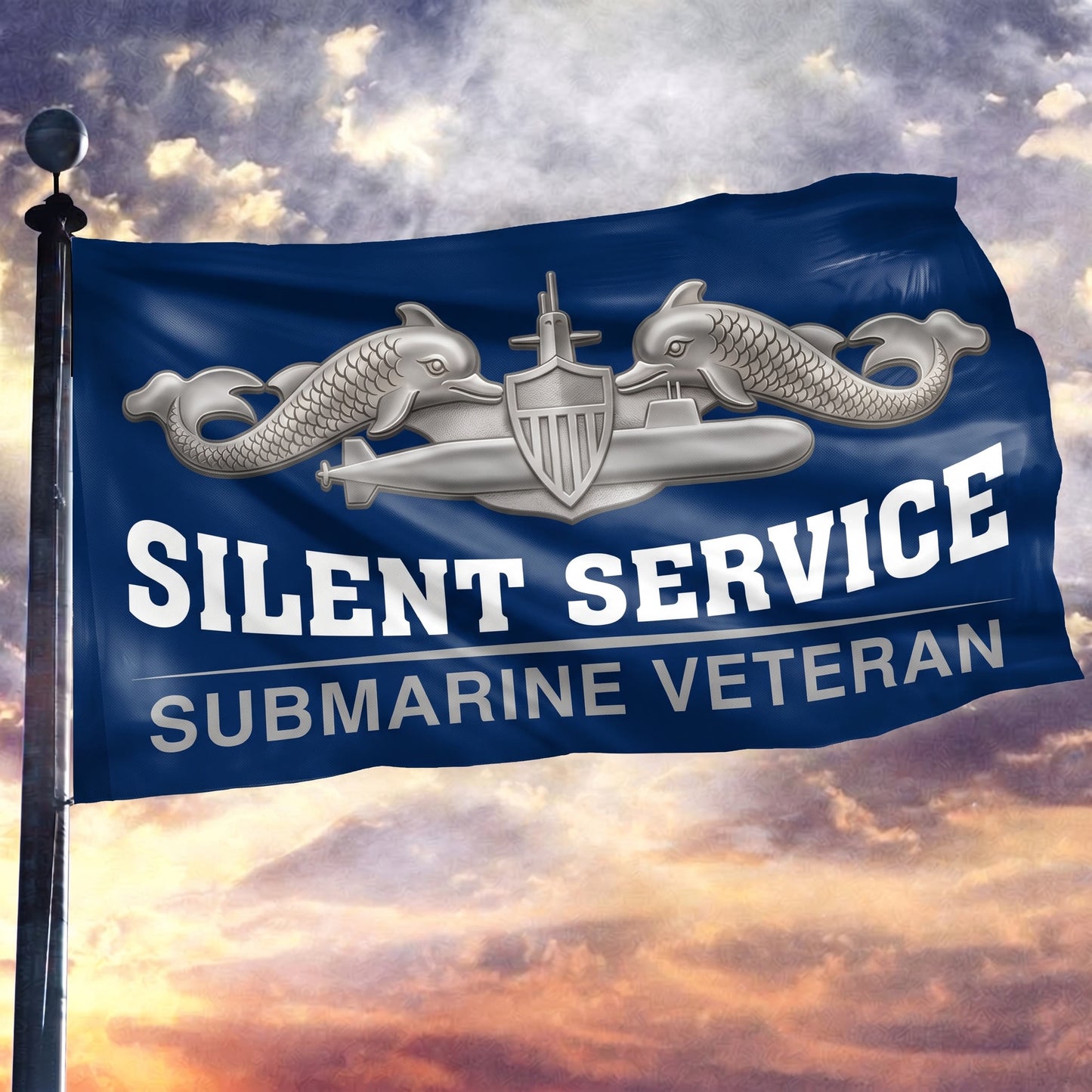 Silent Service Submarine Veteran Flag Silver - 3x5