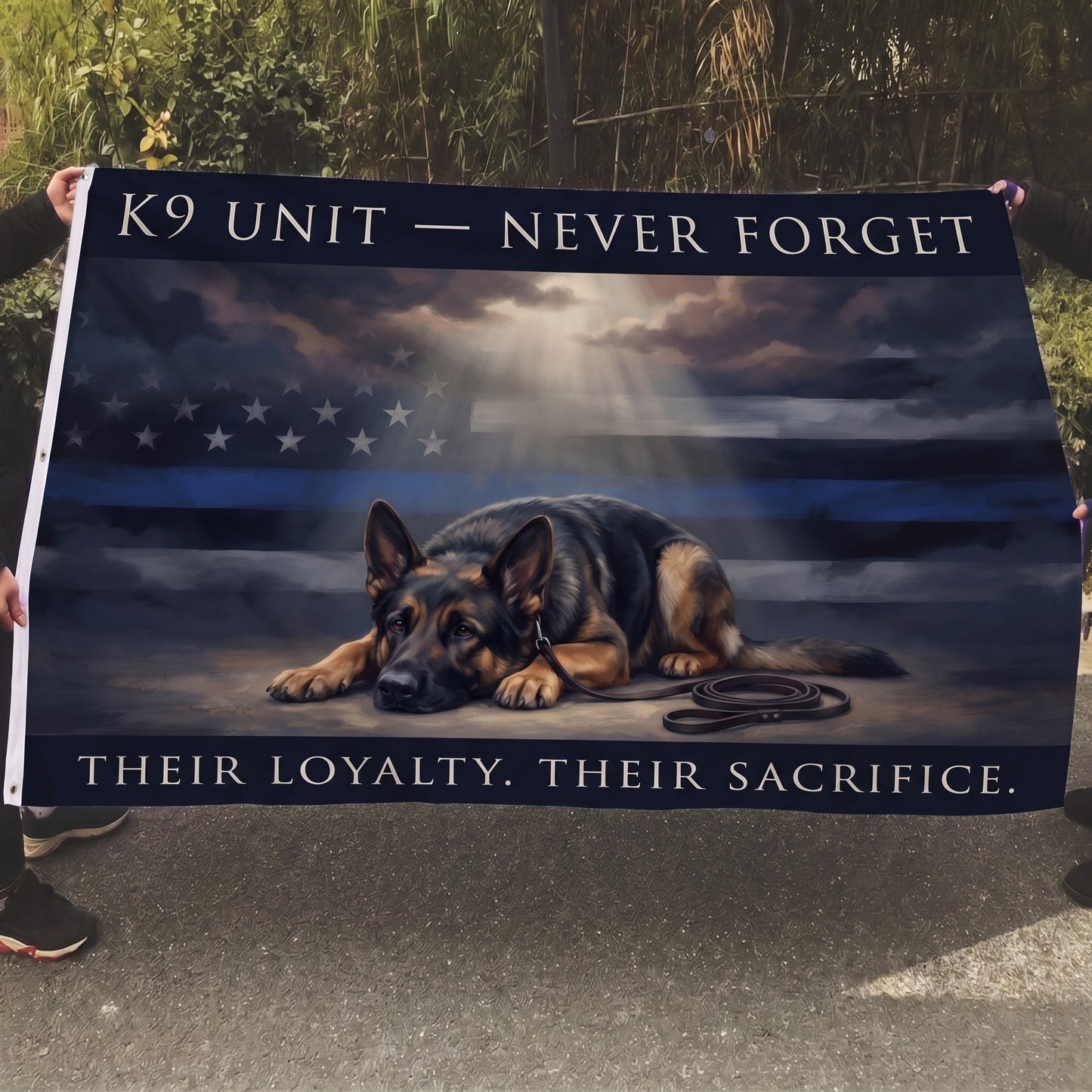 Thin Blue Line K9 Duty Memorial Flag Cinematic - 5x8 Mockup
