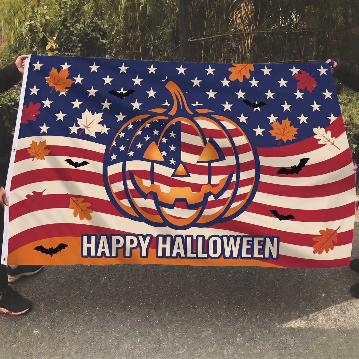 Patriotic Pumpkin Flag Happy Halloween - 5x8