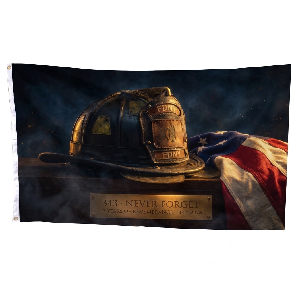 343 Never Forget FDNY Firefighter Helmet Memorial Flag