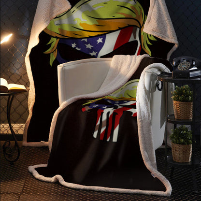 Punisher Trump USA Flag Fleece Blanket 50x60 + FREE MATCHING 3x5 SINGLE REVERSE FLAG