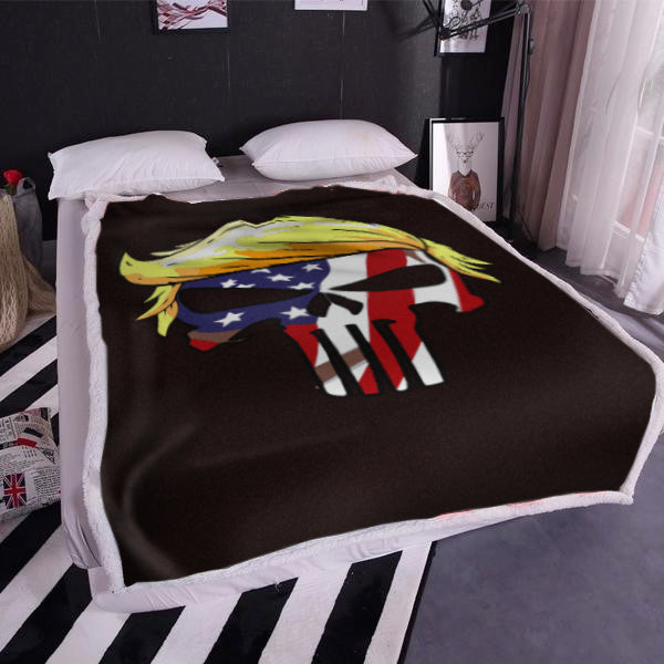 Punisher Trump USA Flag Fleece Blanket 50x60 + FREE MATCHING 3x5 SINGLE REVERSE FLAG