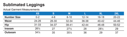 Size Chart Sublimated Leggings